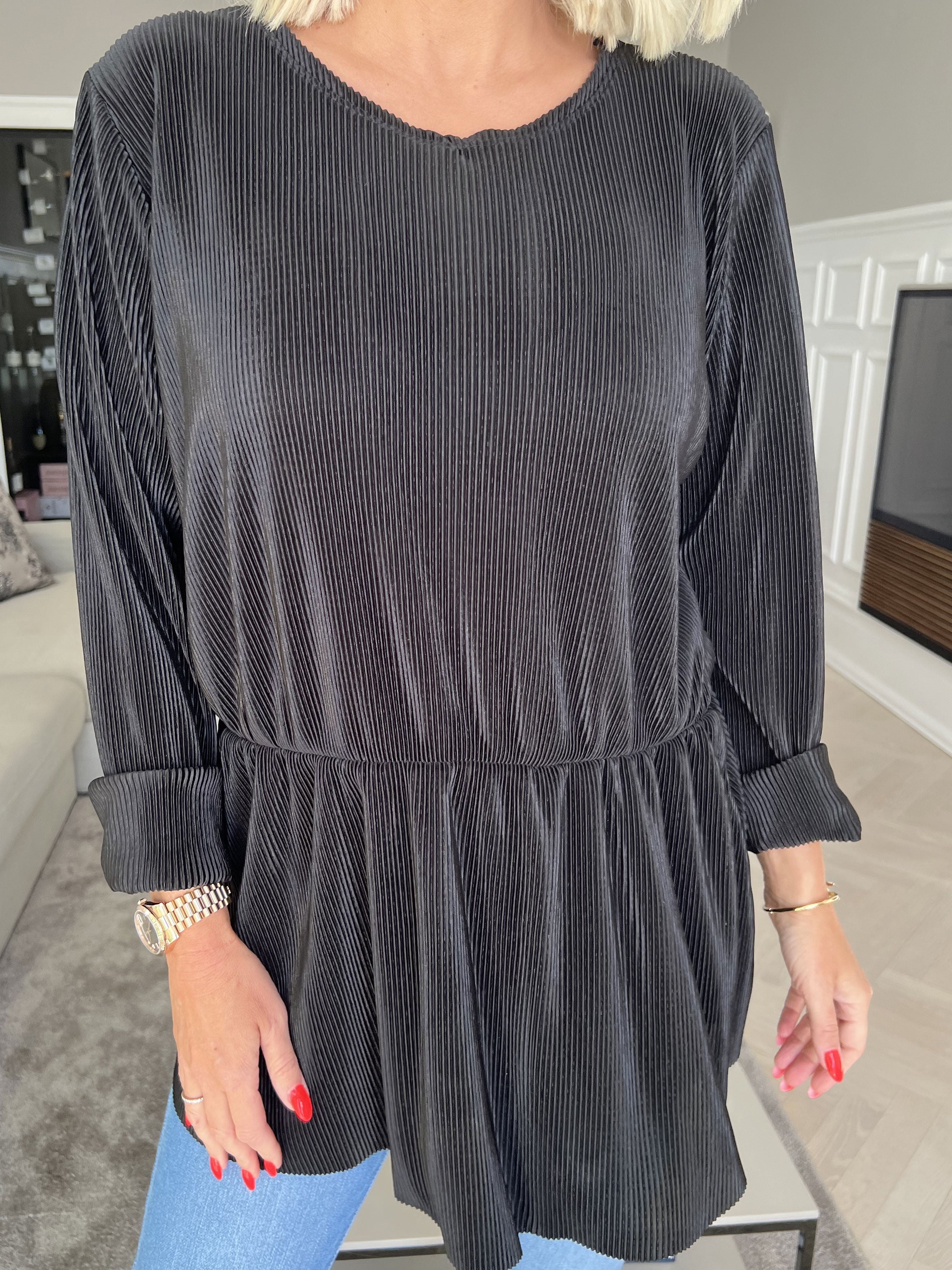 Delfina - Randig långärmad blus med liten kjol